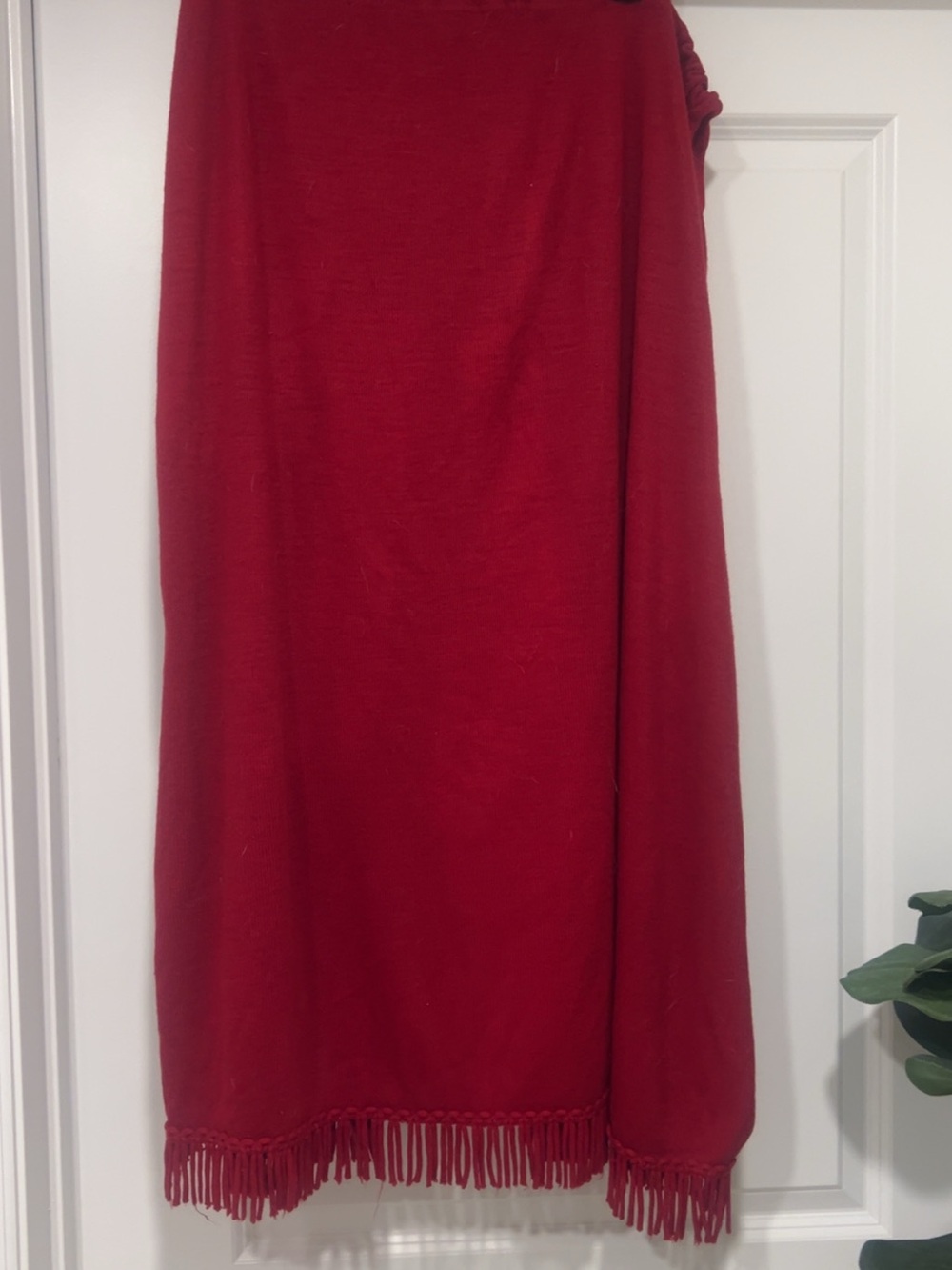 Classic Red Fringe Hem Maxi Skirt